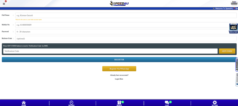 SpeedAU registration